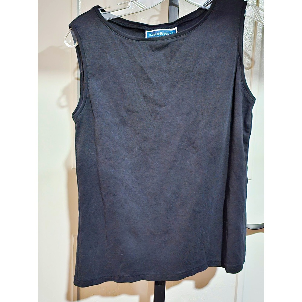 Karen Scott Black Tank Top Womens PL Petite Large Sleeveless Knit Cotton